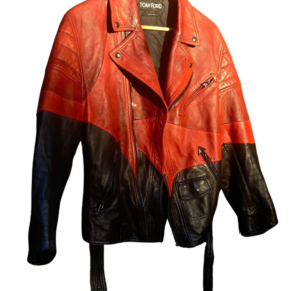 Rare TOM FORD Black & Red Lambskin biker Jacket,  Incredible Details